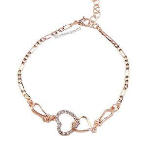 Women's Dainty Interlocking Heart Chain Bracelet - Rose Gold